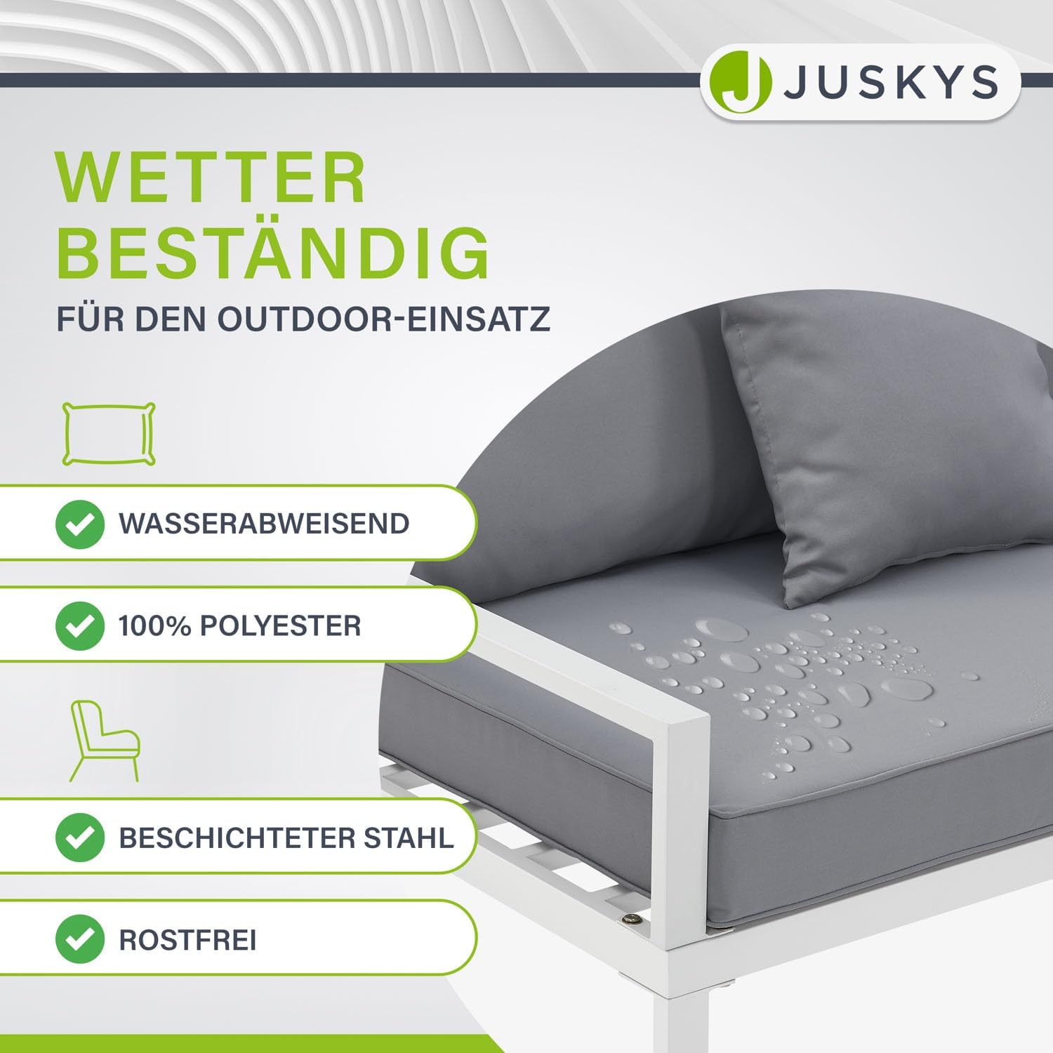Juskys Gartenmöbel Lounge St. Tropez - 4 Personen Sitzecke - Set mit Tisch, Ecksofa & Kissen - Möbel für Balkon & Garten - Holz Balkonmöbel Weiß