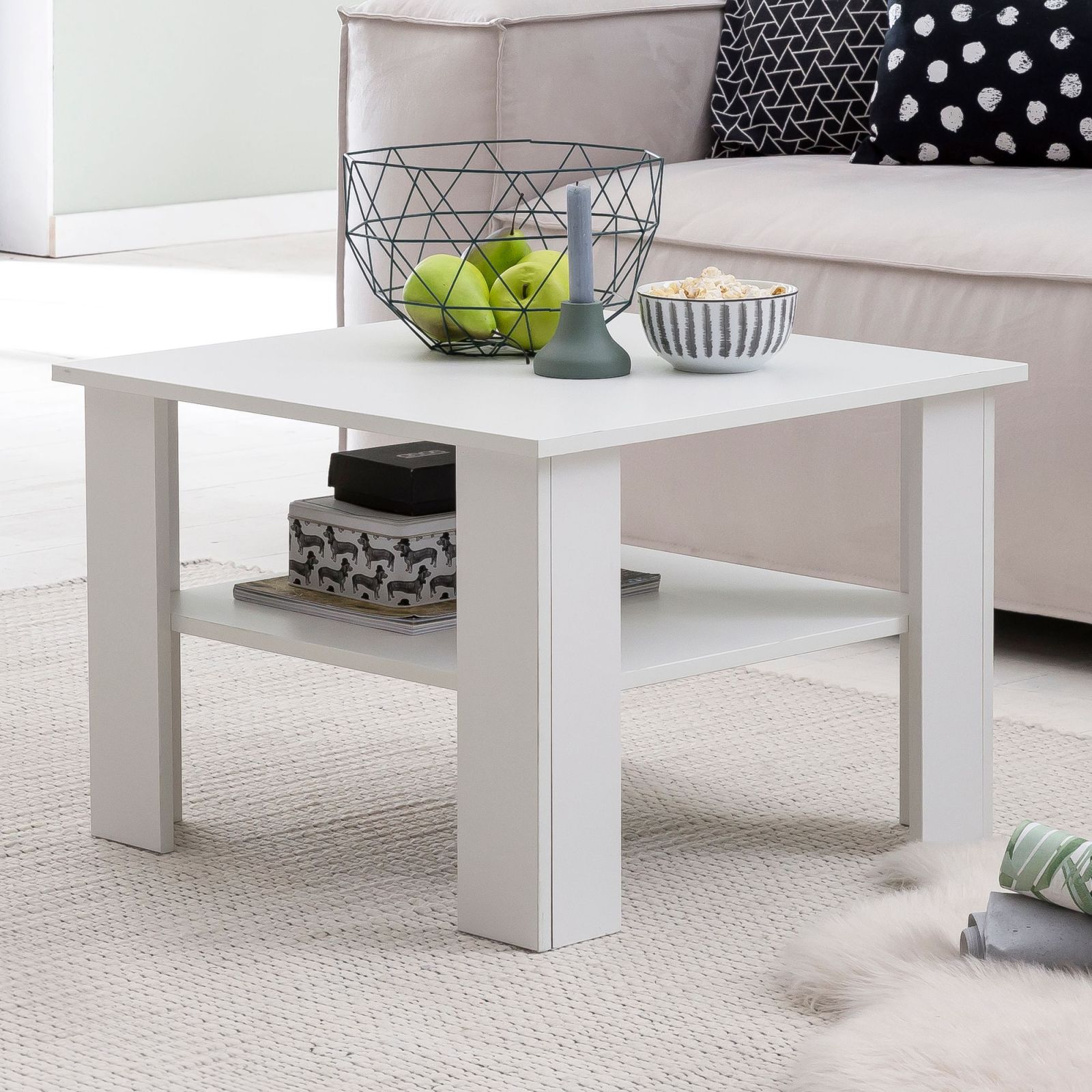 Couchtisch - weiß - mit Ablage - 60 cm