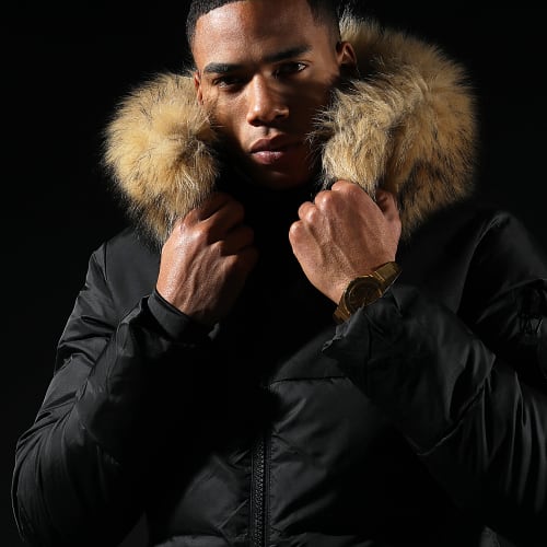 Doudoune Capuche Tech Puffer Avec Fourrure Beige 0018 Noir