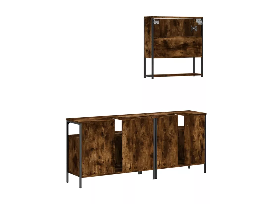 Ensemble de meubles de salle de bain 3 pcs Chêne fumé