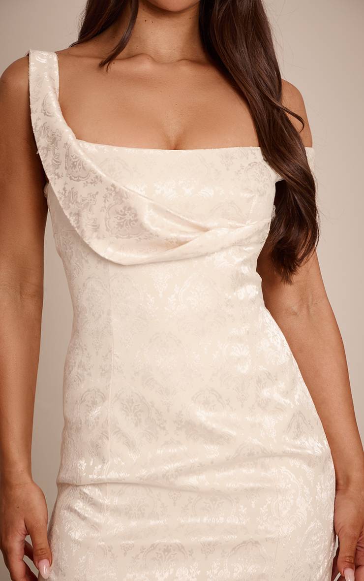 Crème Robe Mini Drapée En Jacquard Brodé