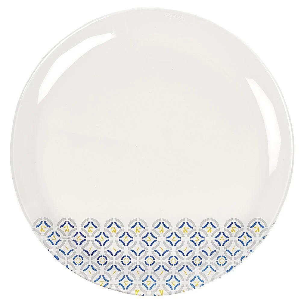 Assiette plate ronde en verre Eleni motif géométrique