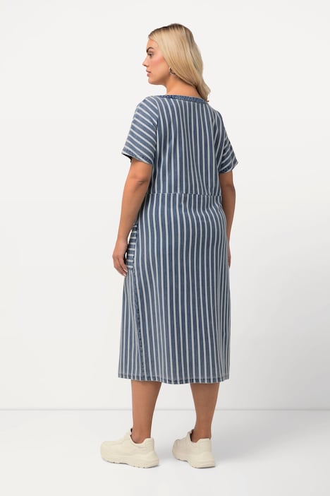 Sweat-Midikleid, Jeanslook, Carree-Ausschnitt, Halbarm