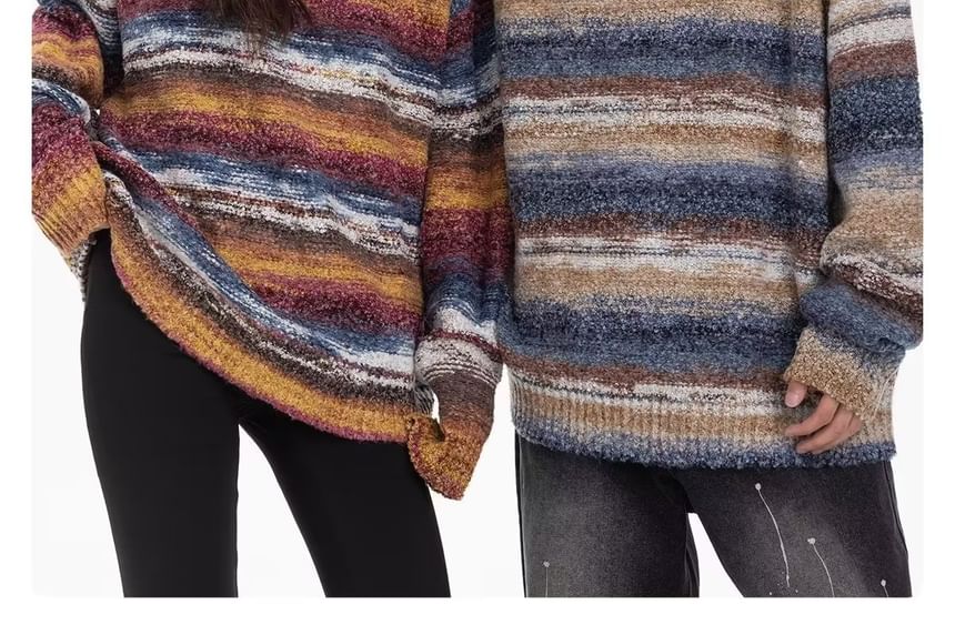 Dubbelwit - Unisex lange mouwen gestreepte losse trui