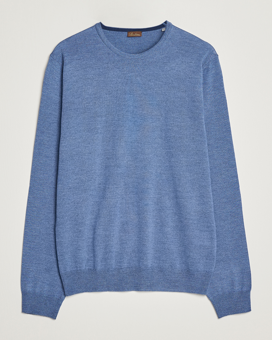Stenströms Merino Patch Crew Neck Light Blue/Blue