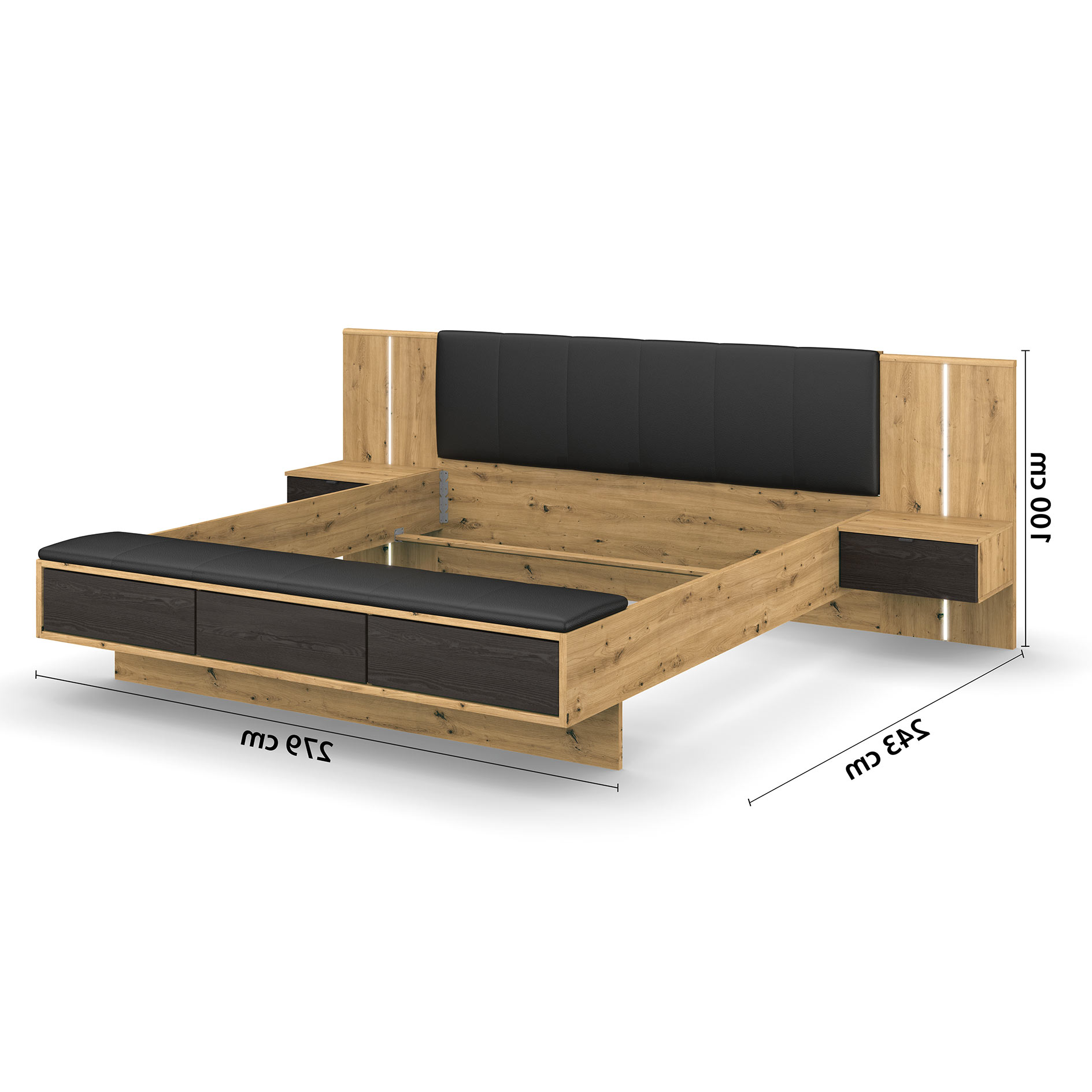 Bettanlage - Artisan Eiche-Eiche schwarz - mit Bettkästen - 180x200 cm