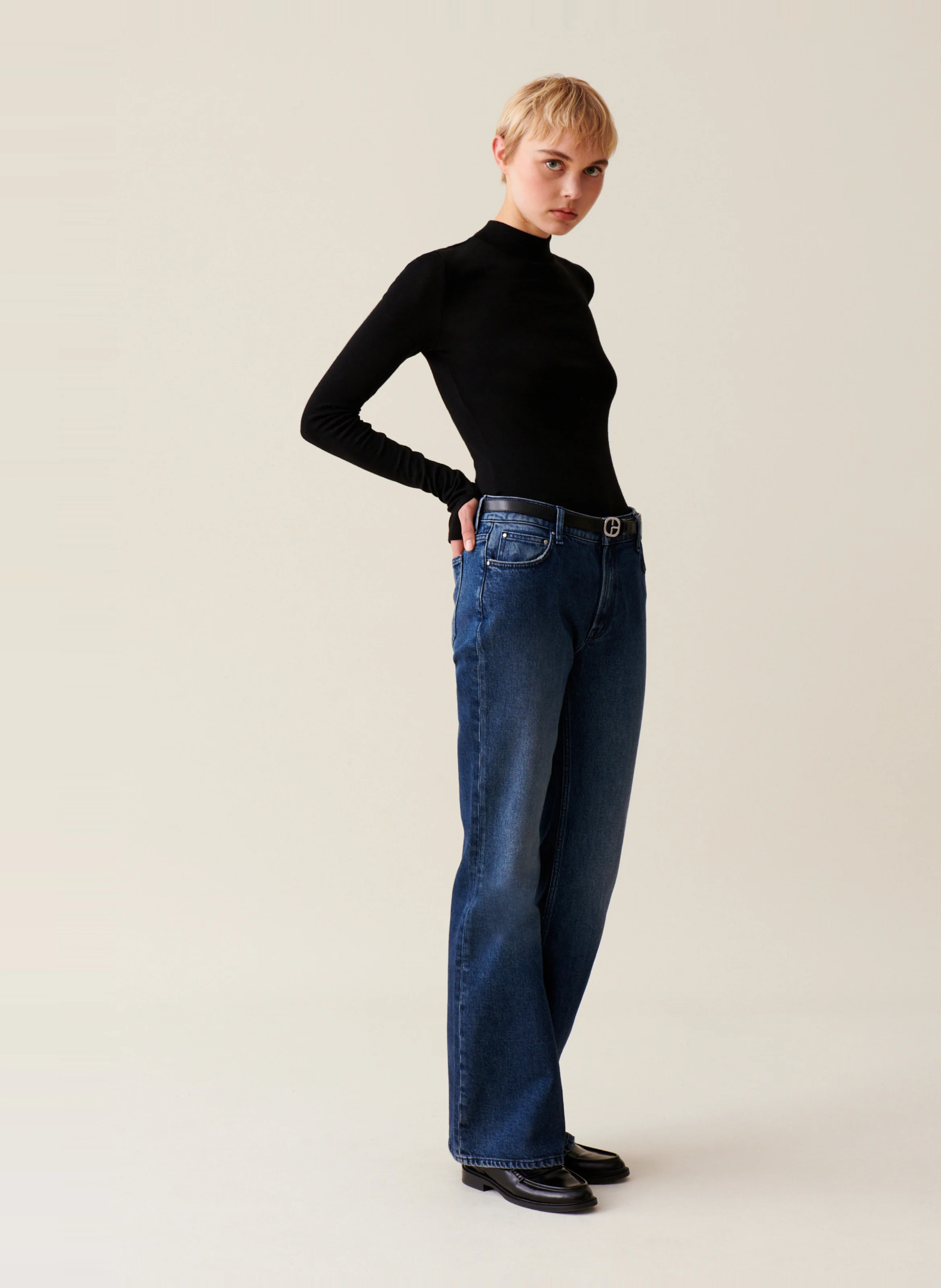 Top en laine manches longues | Noir