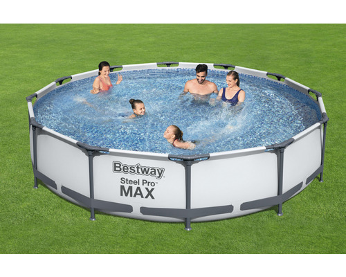 Bovengronds zwembadframe zwembadset Bestway Steel Pro MAX™ rond Ø 366x76 cm incl. cartridge filtersysteem lichtgrijs