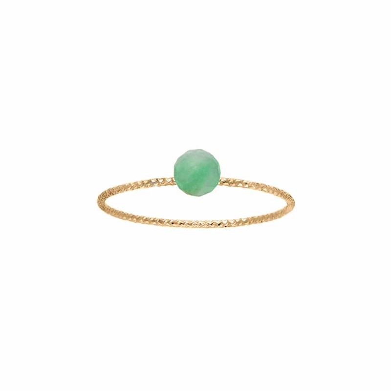 Bague Argent Doré Perle Fixe Pierre Verte