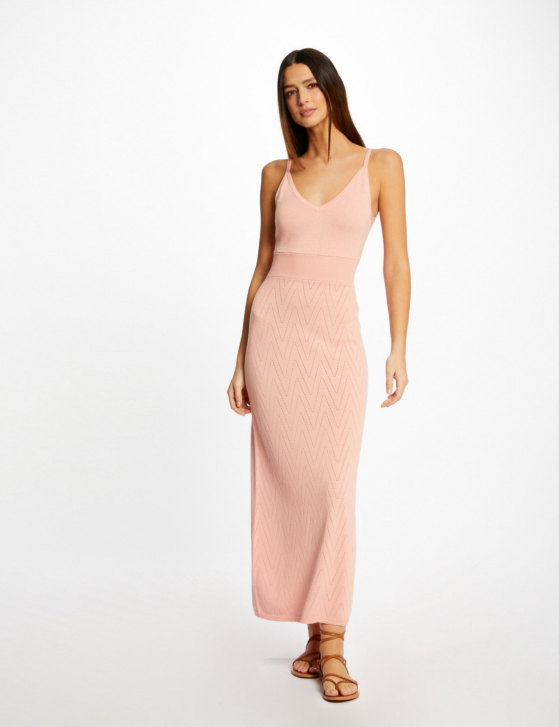 Robe pull longue ajustée à bretelles rose moyen femme - rose_moyen