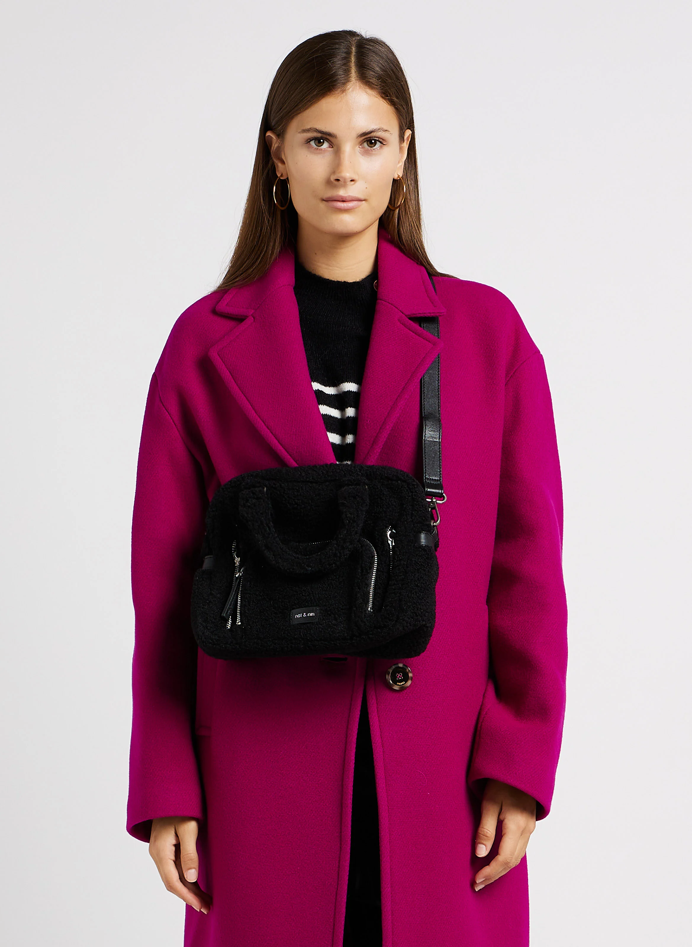 MINI MACY TEDDY - Sac bandoulière multipoches teddy | Noir