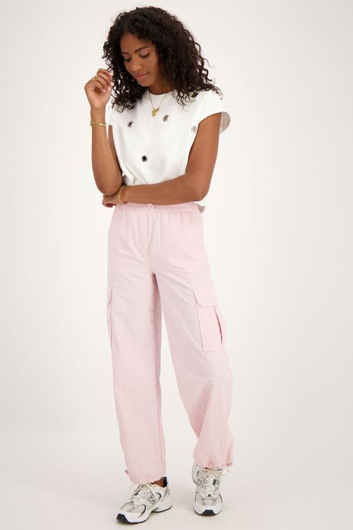 Lichtroze cargo broek met elastieken tailleband