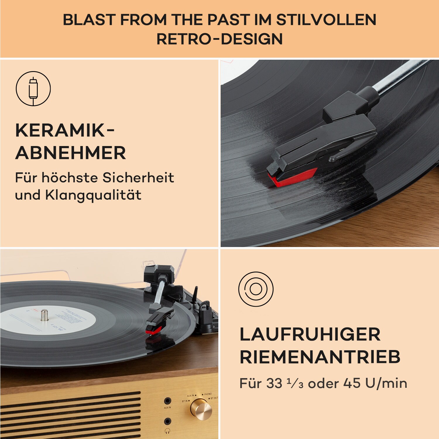 Berklee TT Classic Plattenspieler Riemenantrieb 33,3 & 45 U/min Stereo Braun