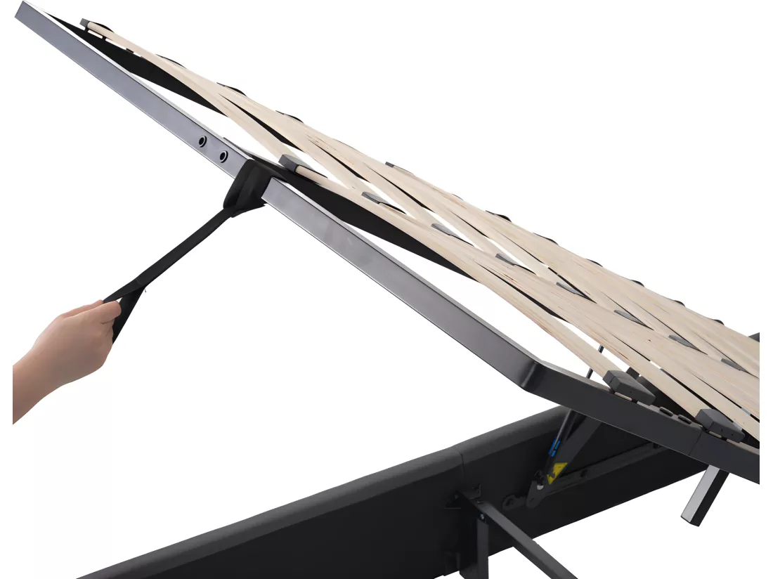 Lit coffre 160x200cm - avec LED et ports de chargement - tissu en lin - Gris