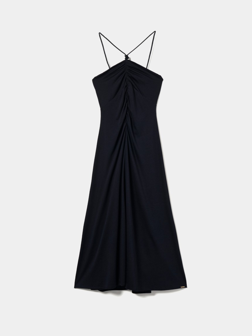 Vestido comprido de malha com liocel