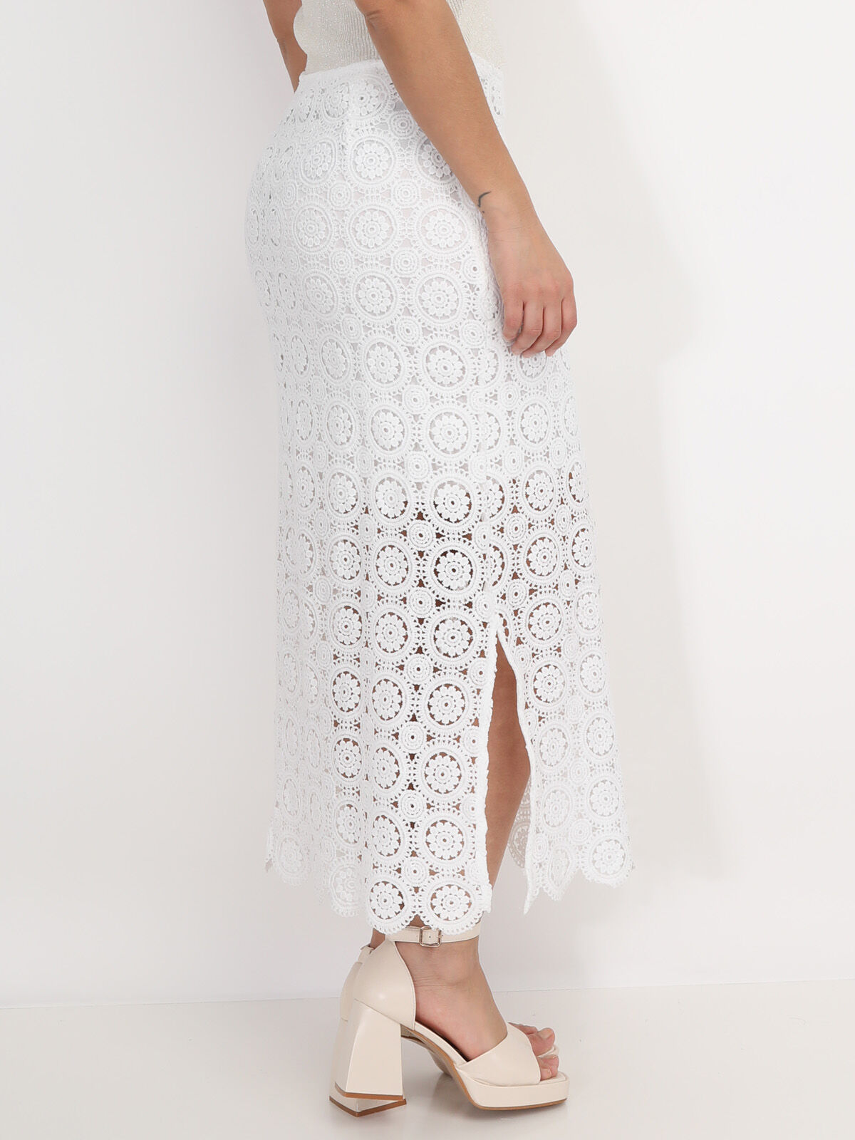Jupe longue en dentelle crochet- Blanc