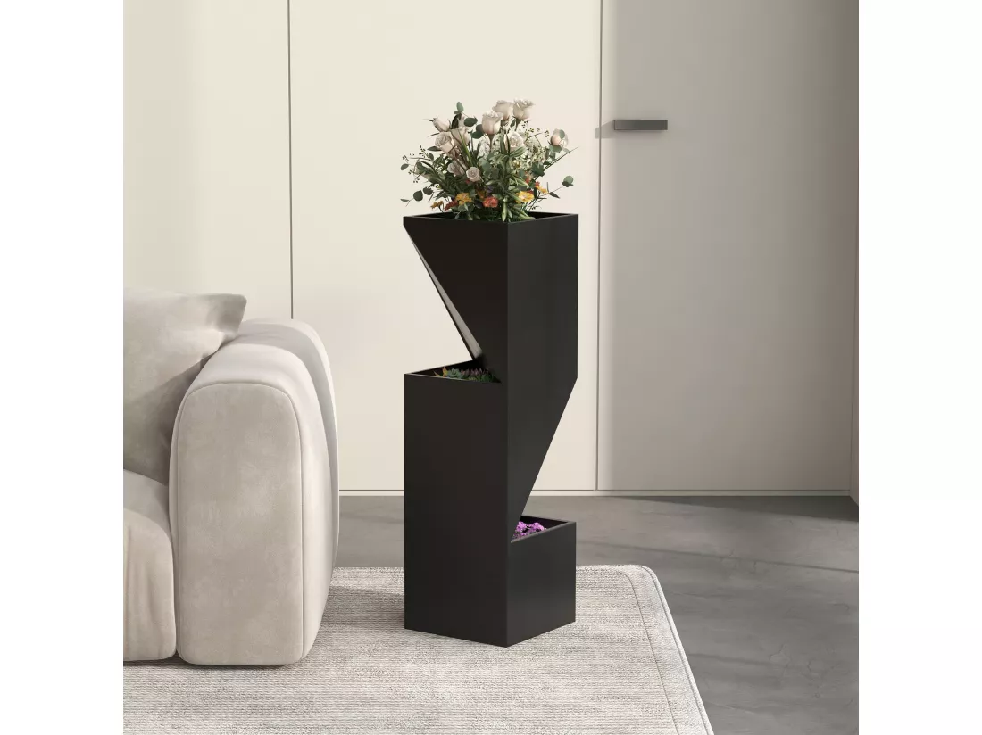 Pots pour plantes d'intérieur 3 zones de plantation trous de drainage métal noir