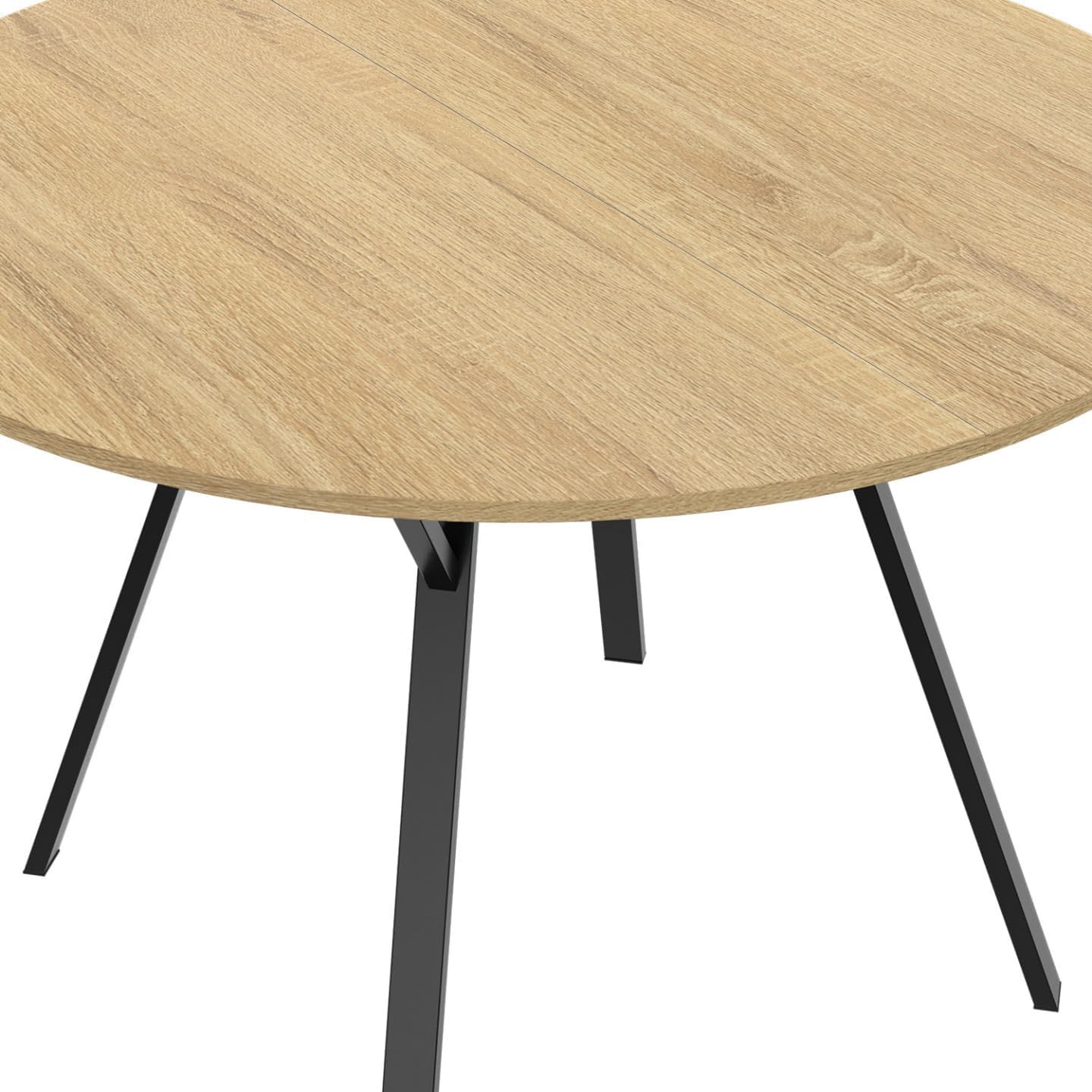 IDMarket - Ausziehbarer runder Esstisch YSEULT 4-8 Personen Holz und Schwarz Industriedesign 110-150 cm
