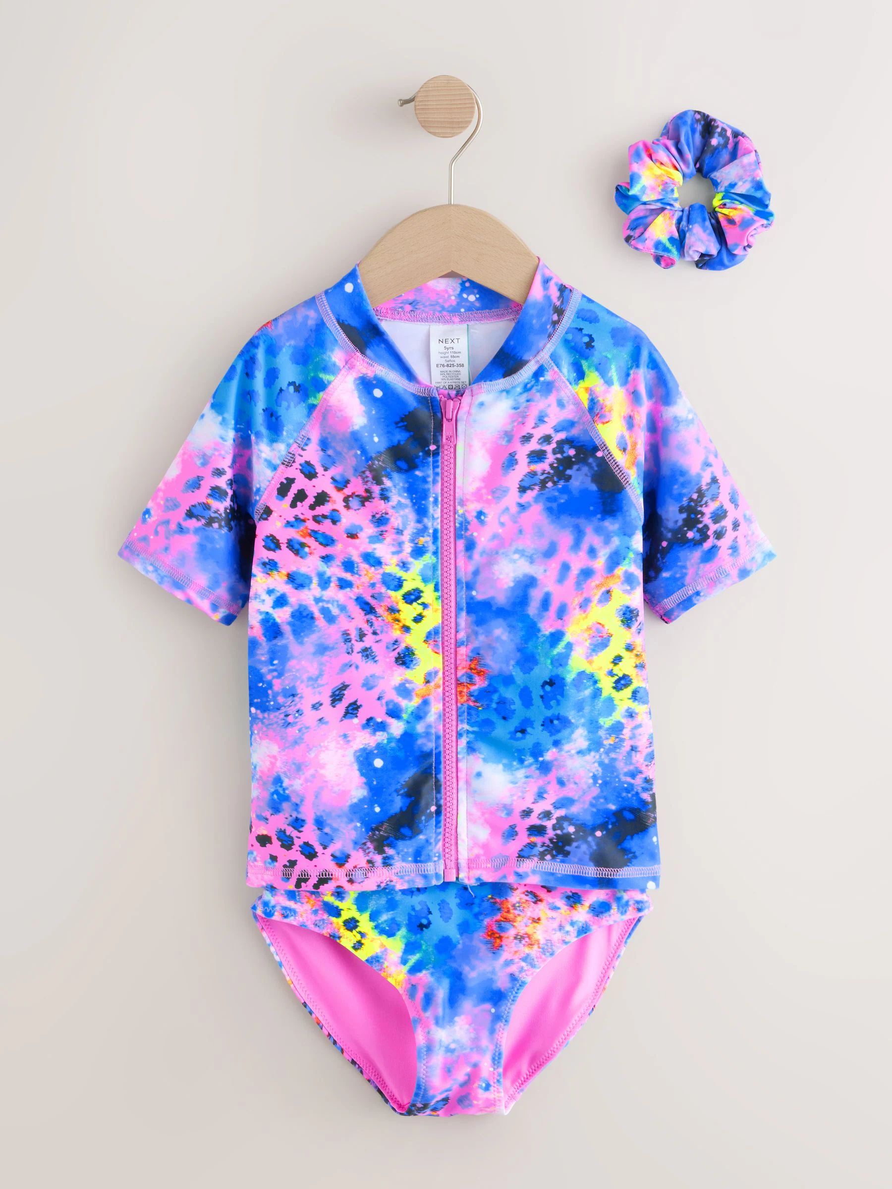 Paars met dierenprint - Bikini, surfhemdje en scrunchie zwemset (3 - 16 jr)