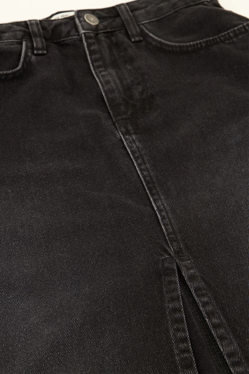 Zwarte midi denim rok met split