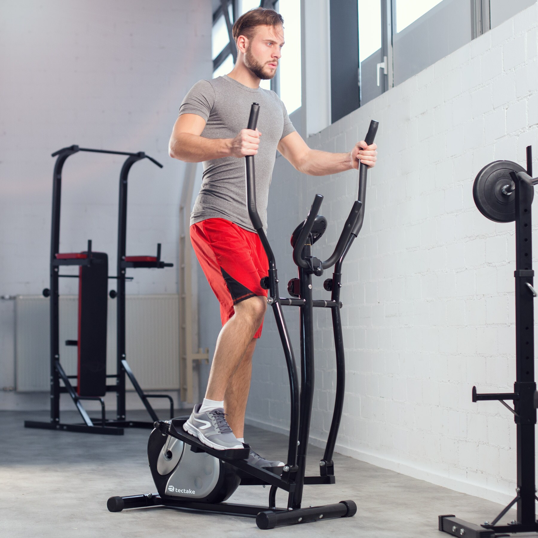 tectake® Crosstrainer, 8 Schwierigkeitsstufen, gepolsterte Griffe, inklusive Trainingscomputer