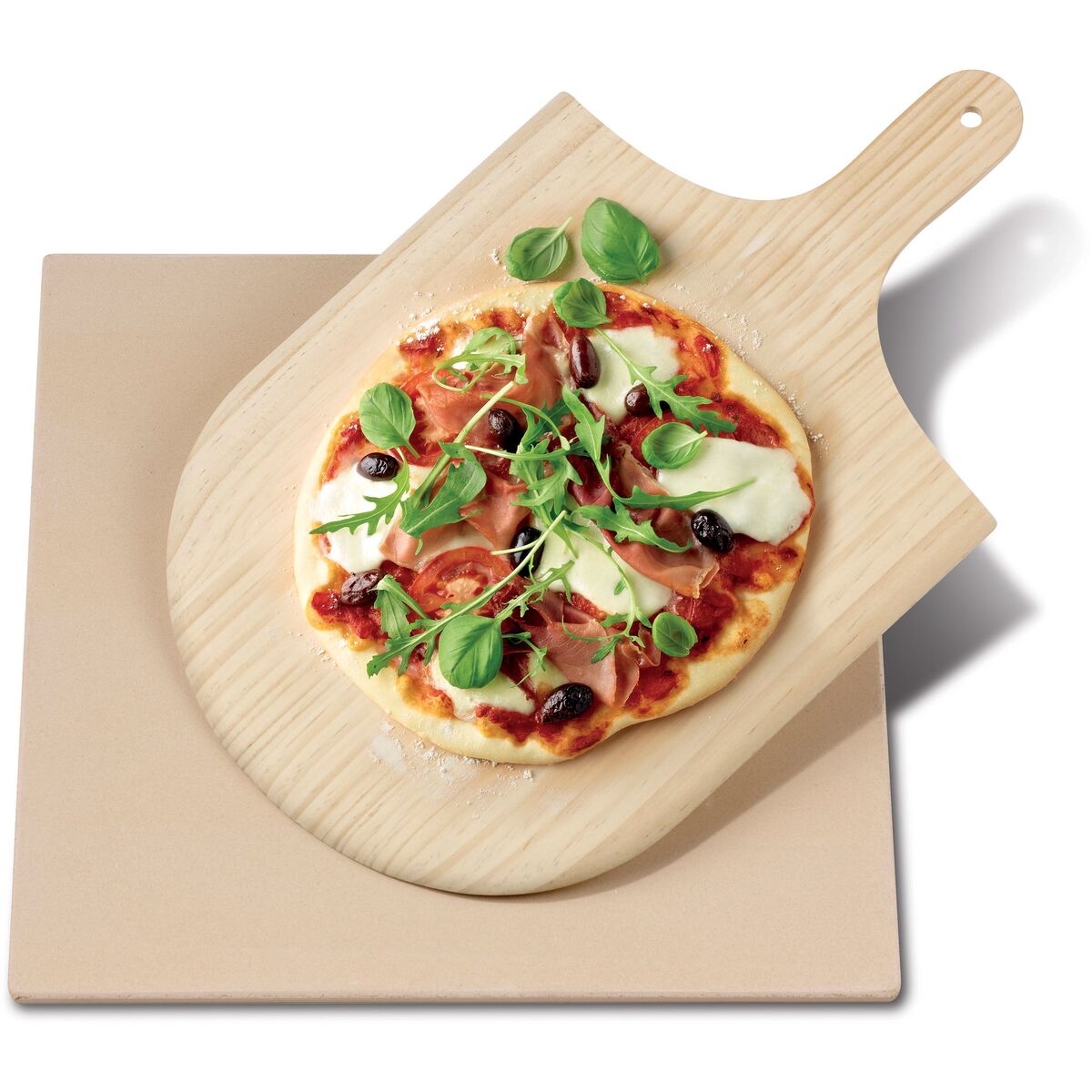 Pizzastein med spade 38x35,5 cm