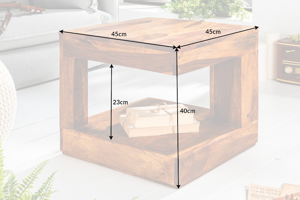 Massiver Edelholz Couchtisch GIANT 45cm braun Sheesham stone finish mit Ablage
