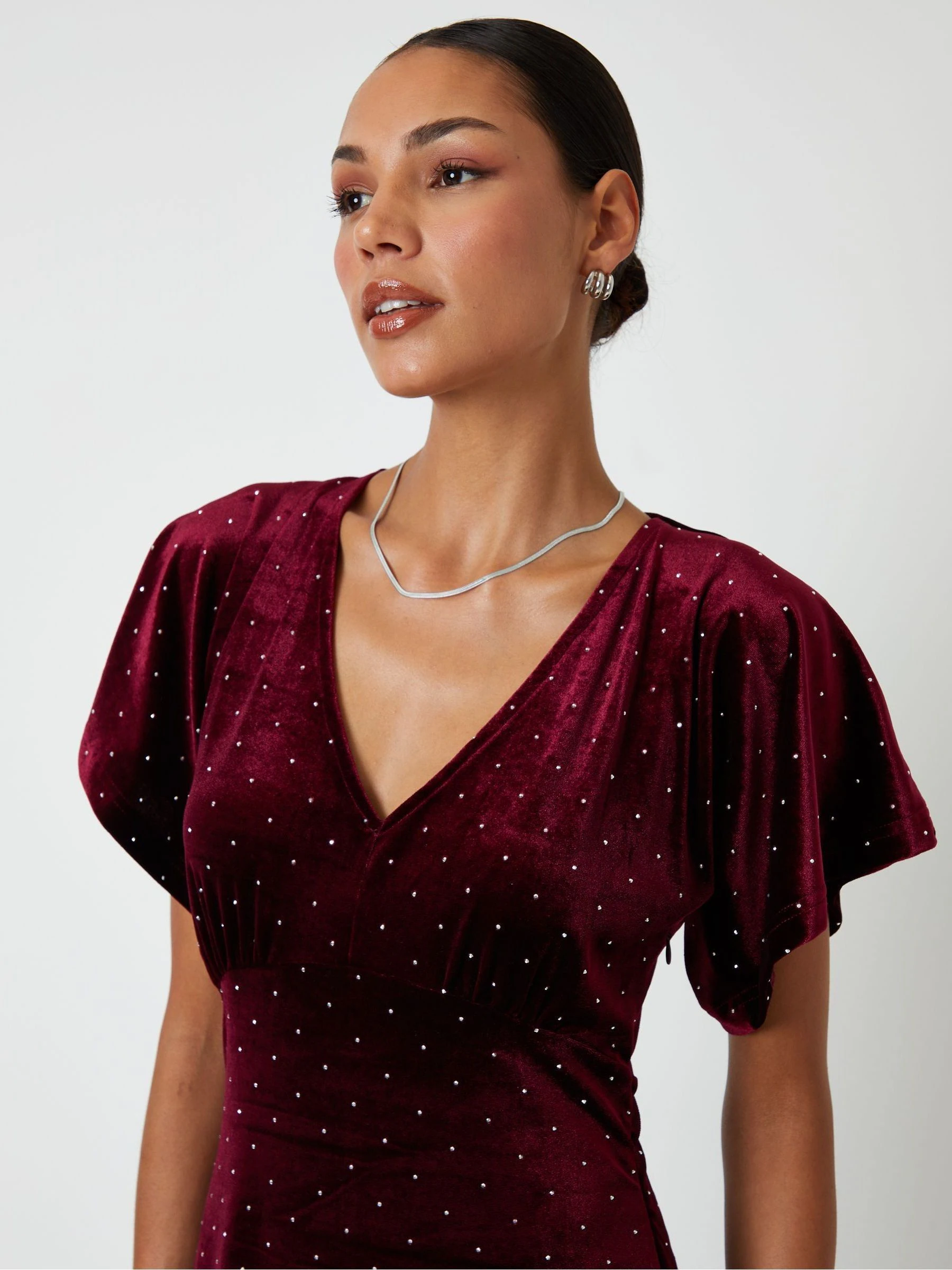 Rood - Threadbare Velvet Hotfix Underbust Midaxi Dress