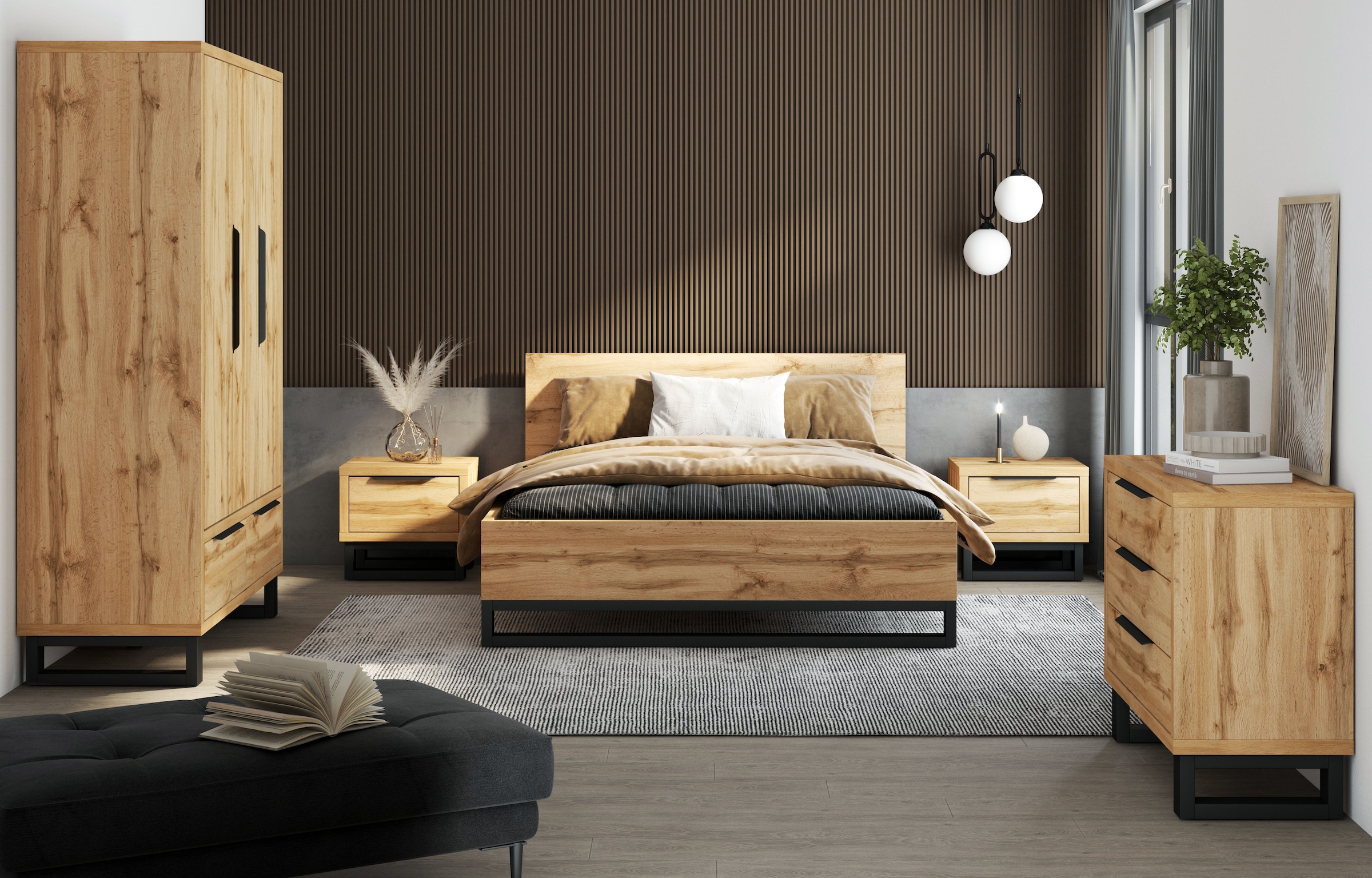 Home affaire Drehtürenschrank »Bronne,Breite 145 cm, Wäscheschrank inclusive Innenausstattung« Kleiderschrank, 2 Schubladen, Metallgriffe, Garderobe
