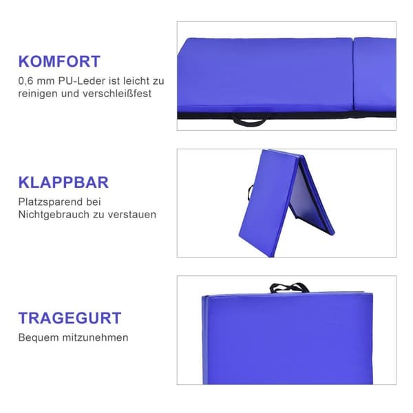 Myk gulvmatte gymnastikkmatte yogamatte foldematte gymnastikkmatte 180x60x4cm - blå