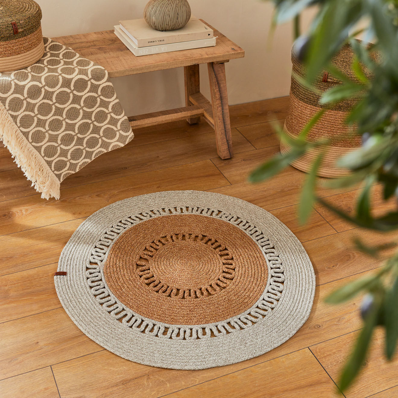 Nazar Rugs Tapis LIMA 4503 fait main gris - 80x80 cm