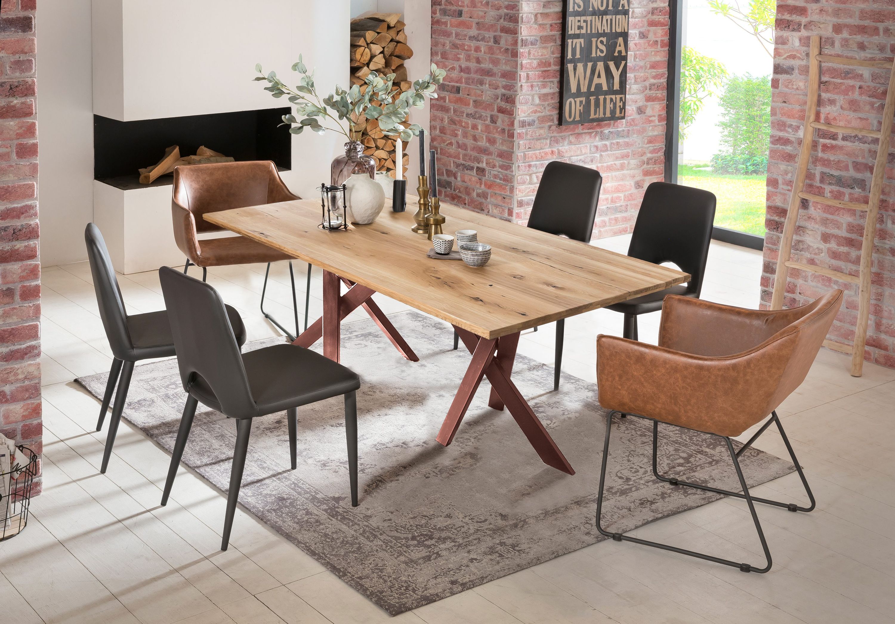 Tisch 240x100cm Wildeiche Metall Holztisch Esstisch Speisetisch Küchentisch