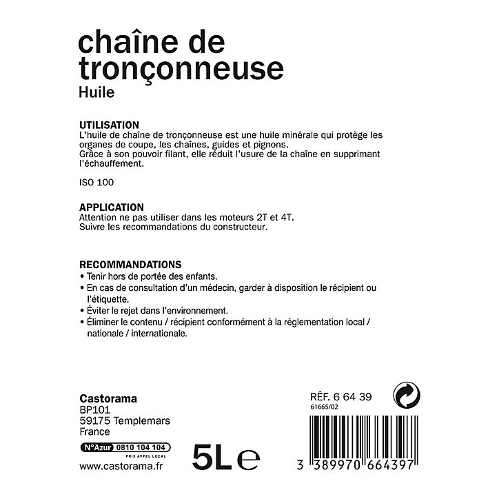 Bidon d'huile pour chaîne de tronçonneuse 5L