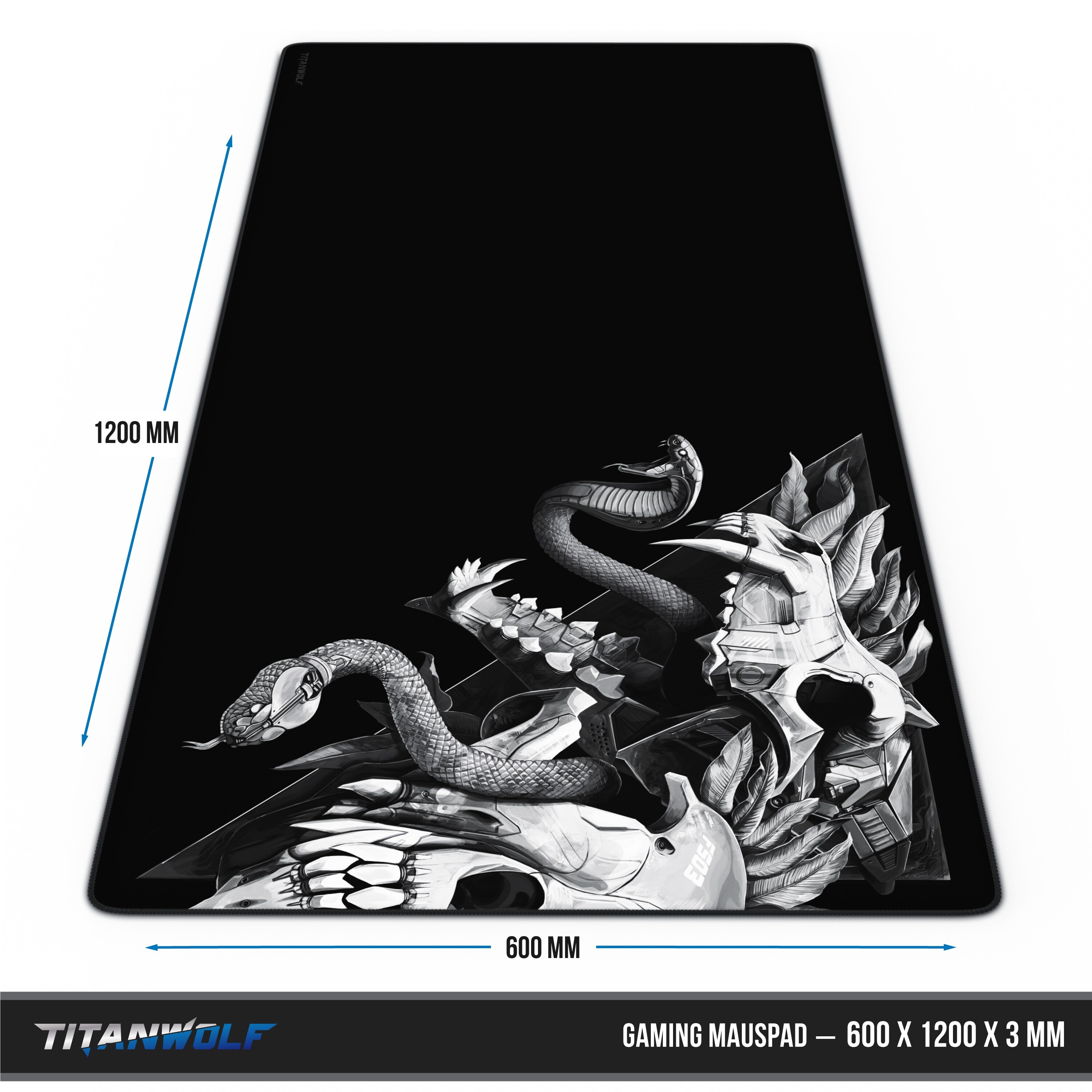 Titanwolf Gaming Mauspad, XXXL Speed Mousepad 1200 x 600 mm, Geschwindigkeit & Präzision, Wolf Skull