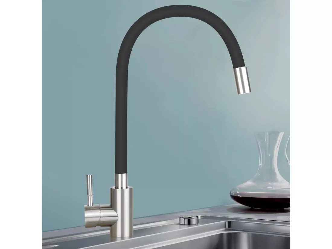 NETTLIFE Robinet de Cuisine avec Poignée Unique Noir Mitigeur en Acier Inoxydable à Rotation à 360°, Flexible et Pivotant pour Évier de Cuisine