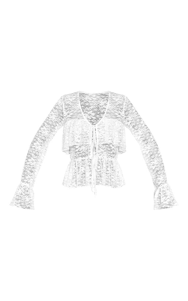Blanc Chemise À Épaulettes En Dentelle À Volants