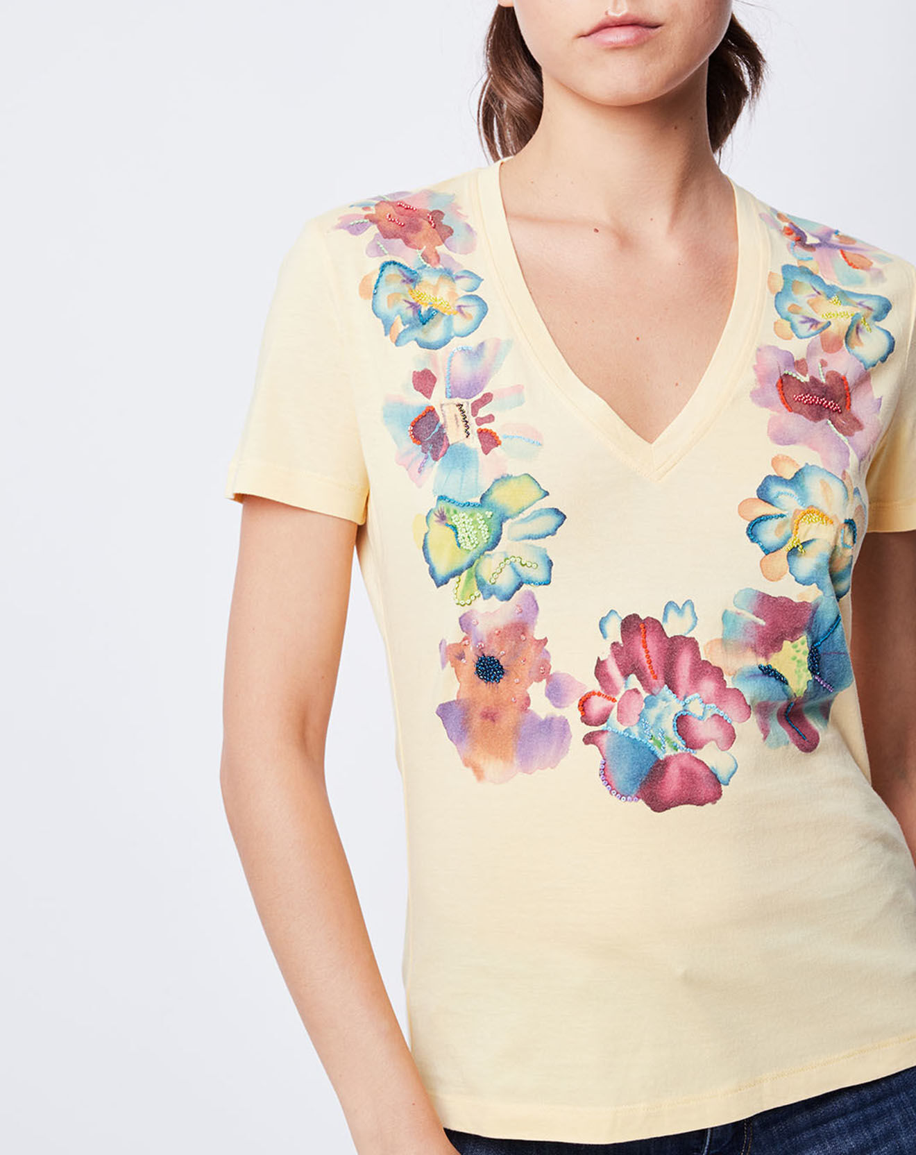 John Galliano T-Shirt imprimé avec perles jaune/multicolore