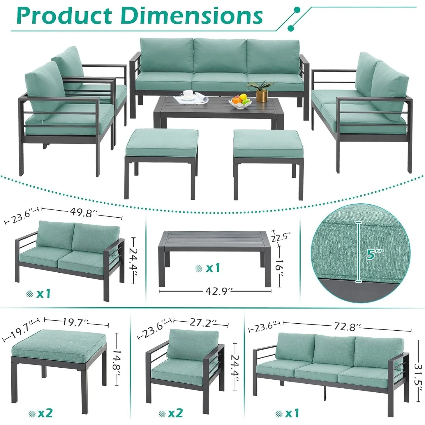 AECOJOY 7 Pieces Aluminum Patio Furniture Set Outdoor Conversation Set