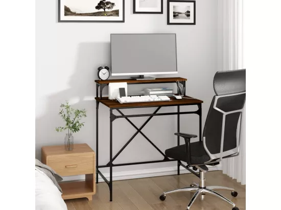 Bureau chêne marron 80x50x90 cm bois d'ingénierie et fer
