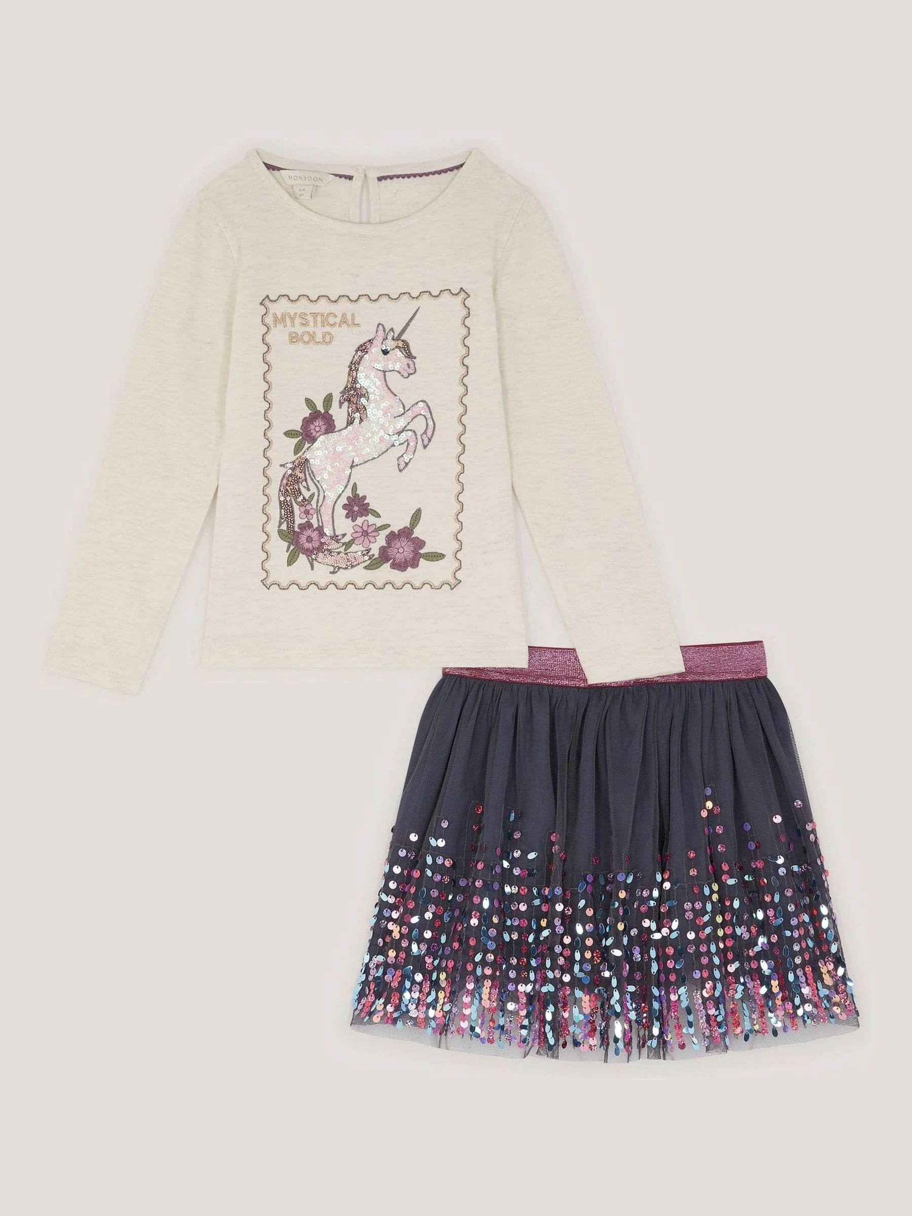 Monsoon Kosmische Stempel Eenhoorn Top & Rok Set