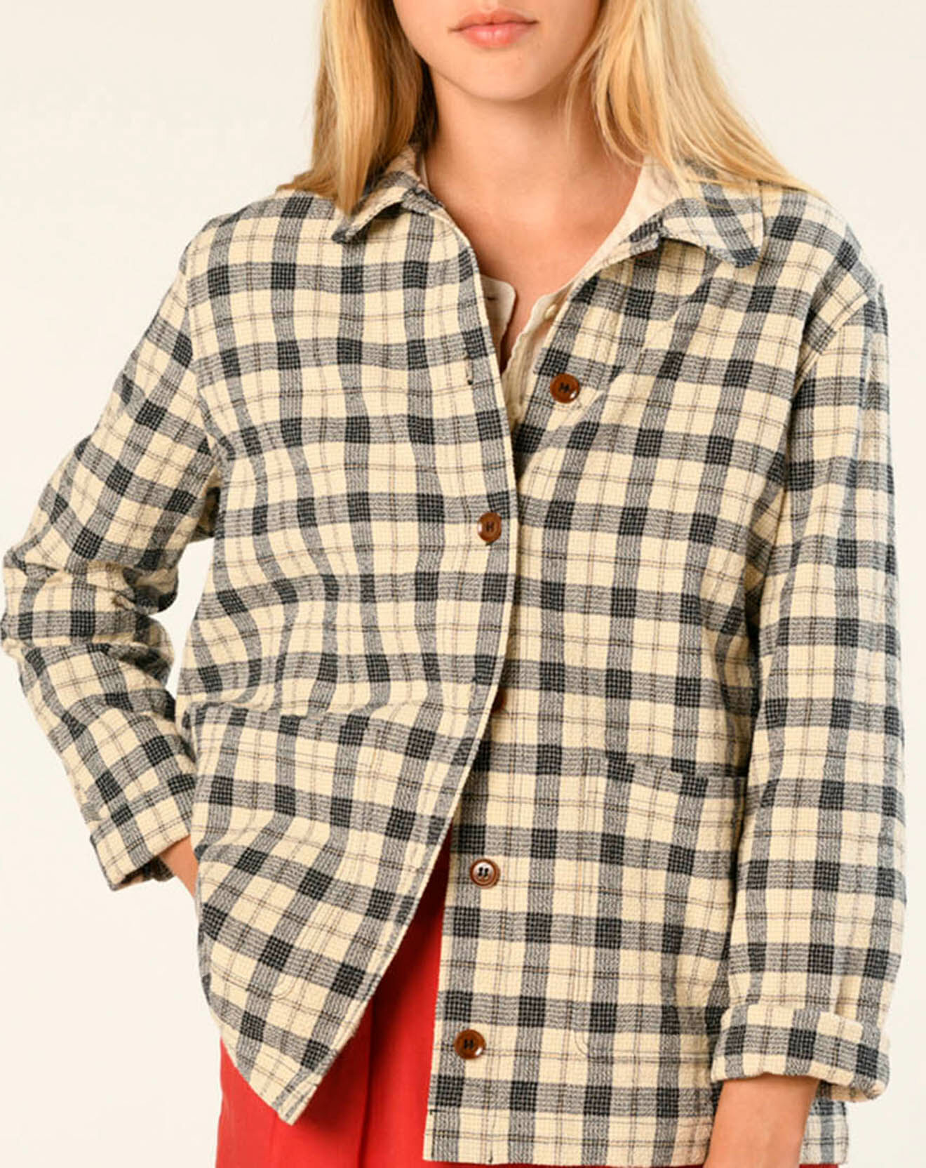Harris Wilson Veste surchemise Lois à carreaux écrue
