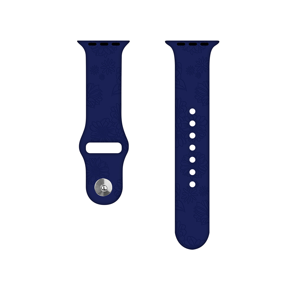 Apple Watch (49/46/45/44 mm) Silikon Sport Armband Sonneblumen Muster (Gelenkumfang: 180-230mm) - Dunkelblau