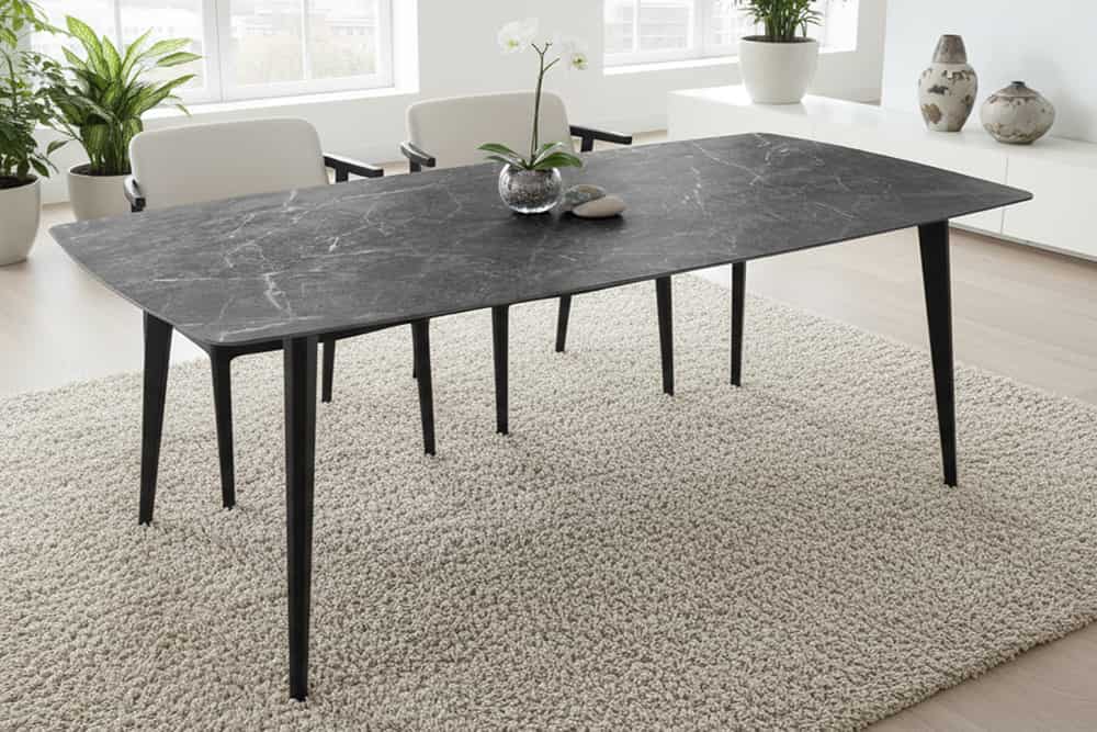 Moderner Esstisch MILANO 160cm anthrazit Keramik schwarze Metallbeine