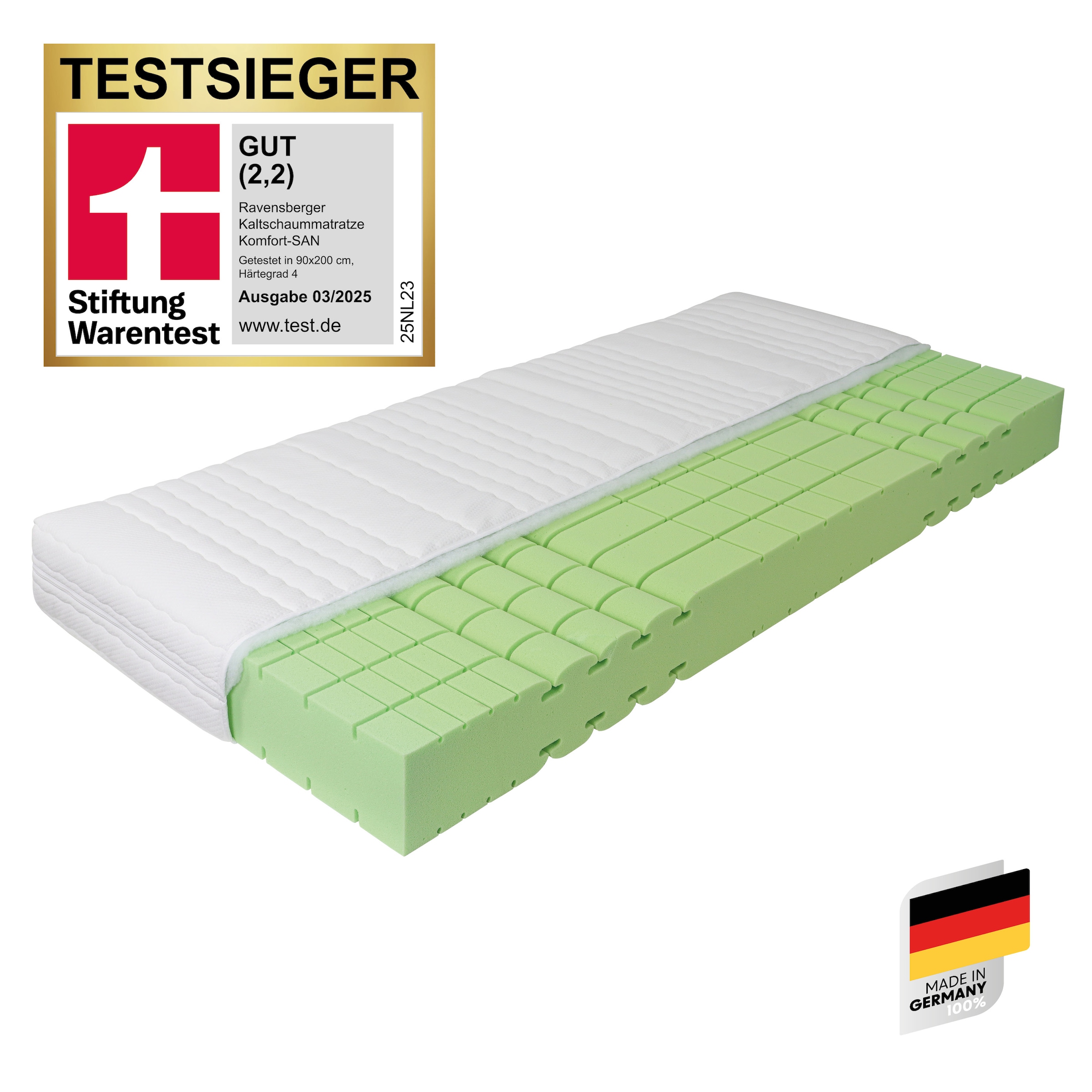 RAVENSBERGER Matratzen Kaltschaummatratze »KOMFORT-SAN Testsieger Stiftung Warentest« 18 cm hoch Raumgewicht: 50 kg/m³ 1 Stk. tlg. Ausgabe 03/2025 Note GUT (2,2), getestet in 90x200cm Härtegrad H4