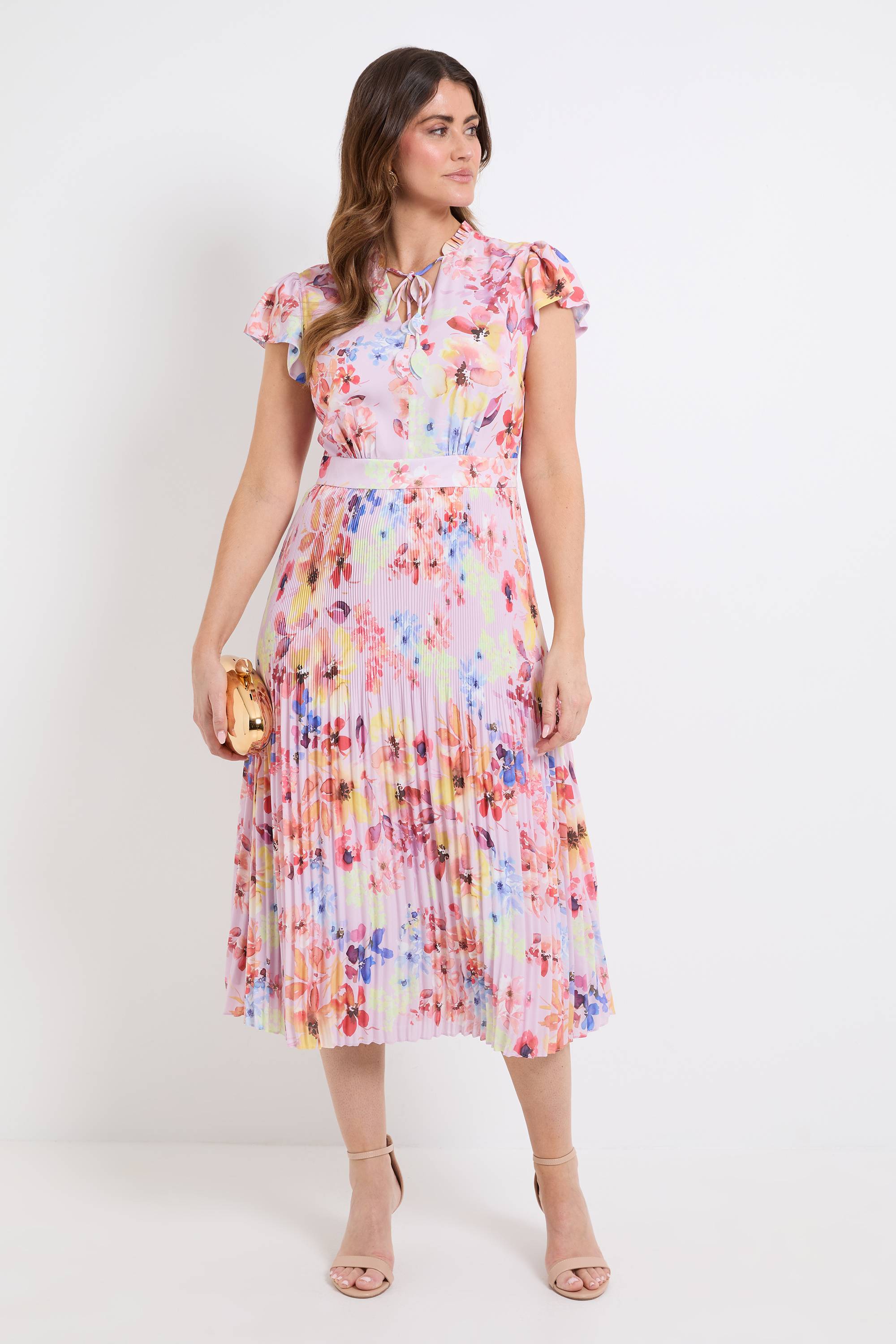 Wallis Robe Midi Plissée À Col À Volants