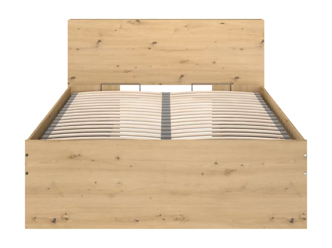 Lit coffre 140 x 190 cm - Coloris : Naturel et noir + Matelas - RADANI