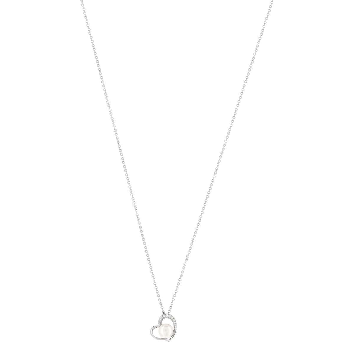 Collier argent 925 coeur perle de culture de Chine et zirconias 45 cm