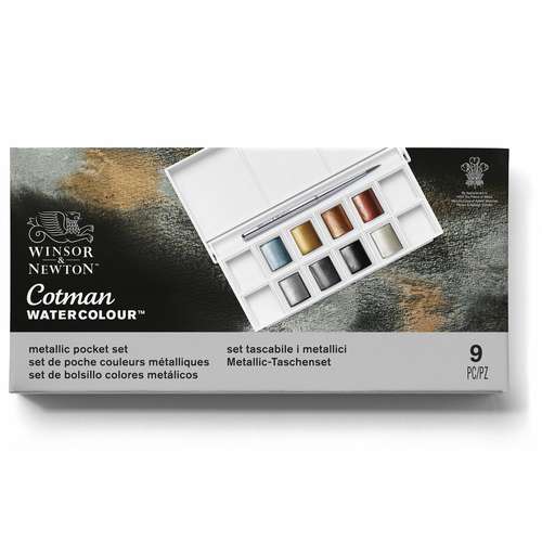 WINSOR & NEWTON Cotman™ Pocket Reisekasten, 8 x 1/2 Näpfchen Metallic-Aquarellfarbe
