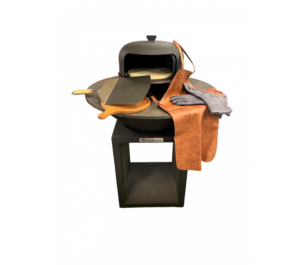 Pack brasero + four a pizza + gants + tablier + plateau pizza bois + spatule alu