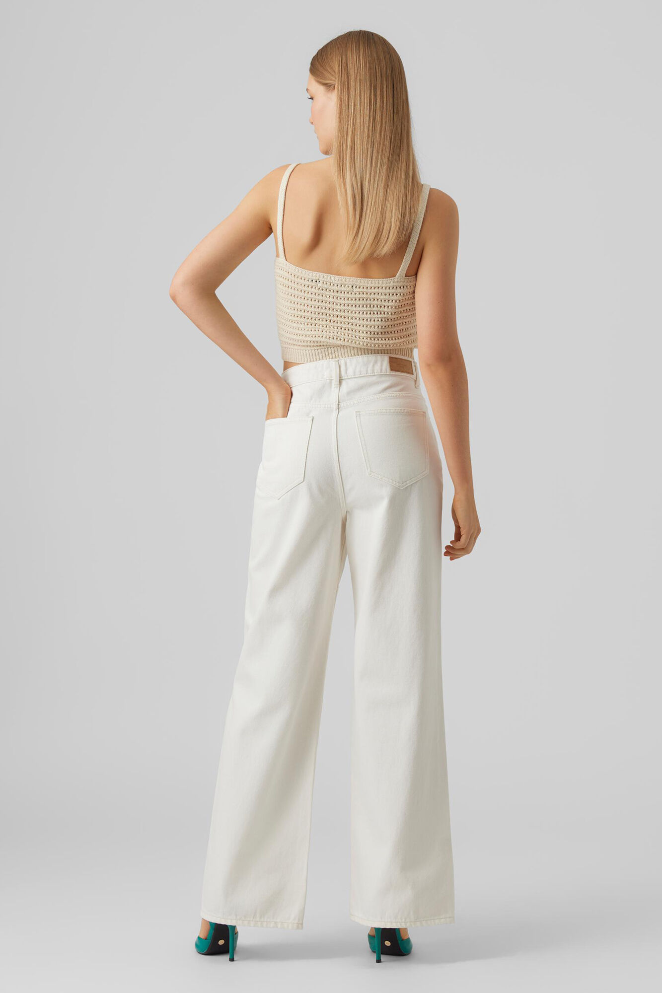 Calça jeans de perna larga - Branca